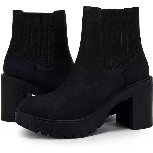 Womems Platform Lug Sole Ankle Boots Chunky Block Heel Seam Booties Combat Cozy Round Toe Chelsea Shoes