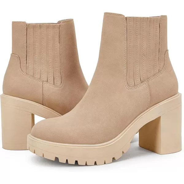 Womems Platform Lug Sole Ankle Boots Chunky Block Heel Seam Booties Combat Cozy Round Toe Chelsea Shoes