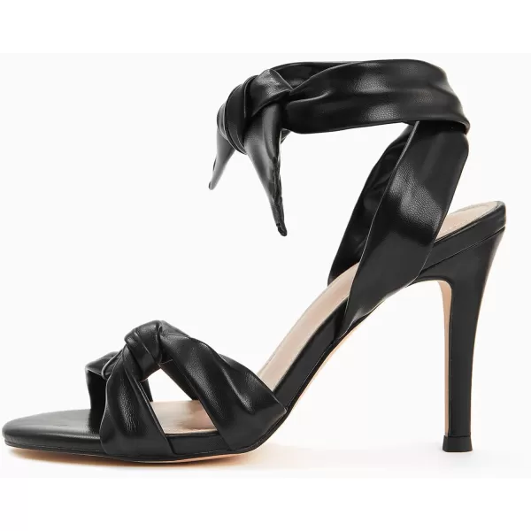 Coutgo Womens Strappy Knot Heels Sandals Open Toe Ankle Tie High Heels Summer Pumps ShoesBlack