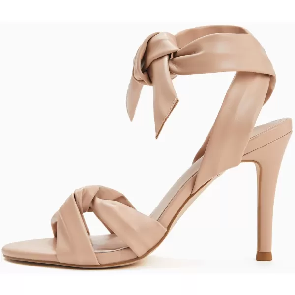 Coutgo Womens Strappy Knot Heels Sandals Open Toe Ankle Tie High Heels Summer Pumps ShoesLight Khaki