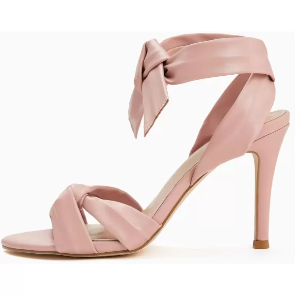 Coutgo Womens Strappy Knot Heels Sandals Open Toe Ankle Tie High Heels Summer Pumps ShoesPink