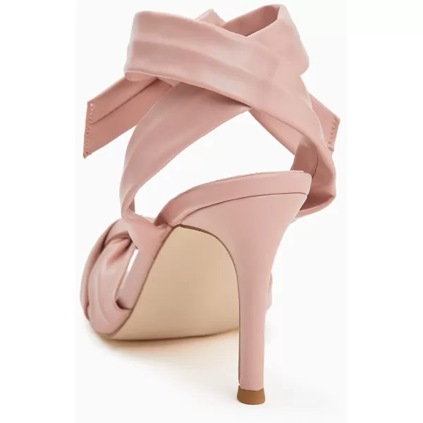 Coutgo Womens Strappy Knot Heels Sandals Open Toe Ankle Tie High Heels Summer Pumps ShoesPink