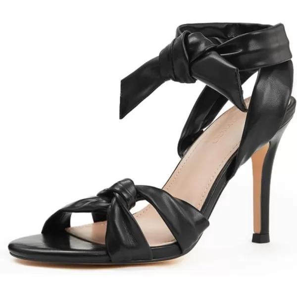 Coutgo Womens Strappy Knot Heels Sandals Open Toe Ankle Tie High Heels Summer Pumps ShoesBlack