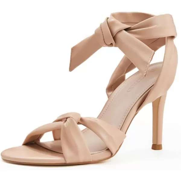 Coutgo Womens Strappy Knot Heels Sandals Open Toe Ankle Tie High Heels Summer Pumps ShoesLight Khaki