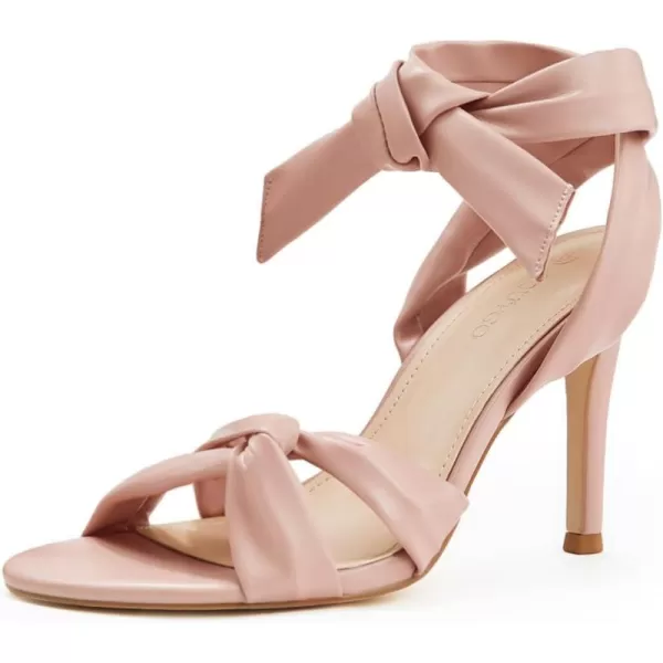 Coutgo Womens Strappy Knot Heels Sandals Open Toe Ankle Tie High Heels Summer Pumps ShoesPink