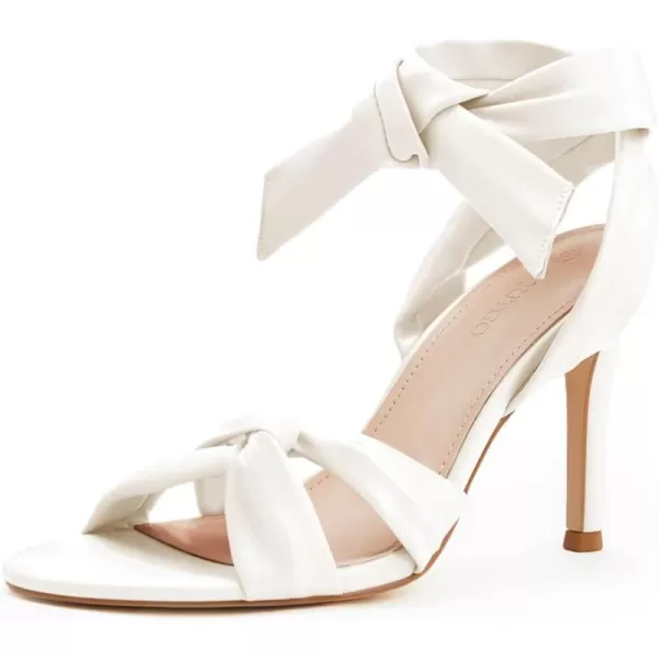 Coutgo Womens Strappy Knot Heels Sandals Open Toe Ankle Tie High Heels Summer Pumps ShoesWhite