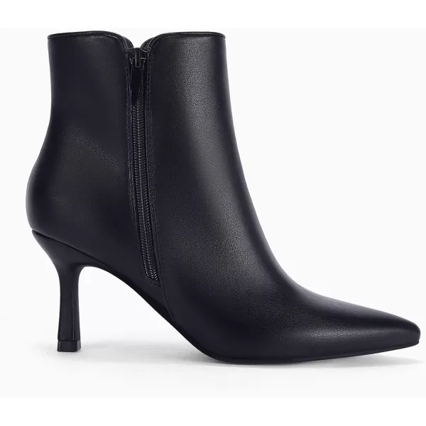 Coutgo Womens Kitten Heel Booties Pointed Toe Low Stiletto Side Zipper Ankle Boots ShoesLeather Black