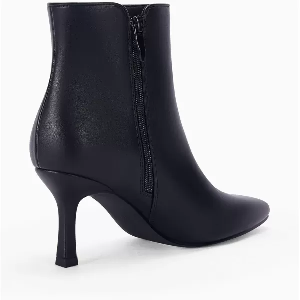 Coutgo Womens Kitten Heel Booties Pointed Toe Low Stiletto Side Zipper Ankle Boots ShoesLeather Black