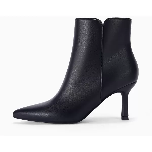 Coutgo Womens Kitten Heel Booties Pointed Toe Low Stiletto Side Zipper Ankle Boots ShoesLeather Black