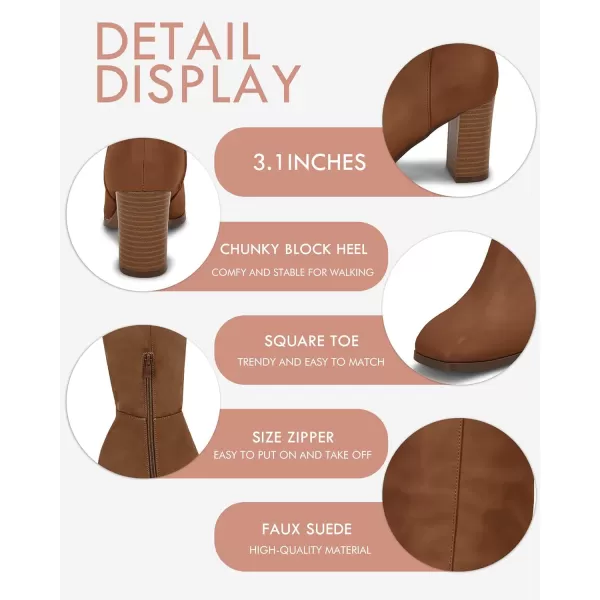 Coutgo Womens Knee High Boots Chunky Block Heels Square Toe Side Zipper Faux Suede Fall Winter Comfort BootBrown