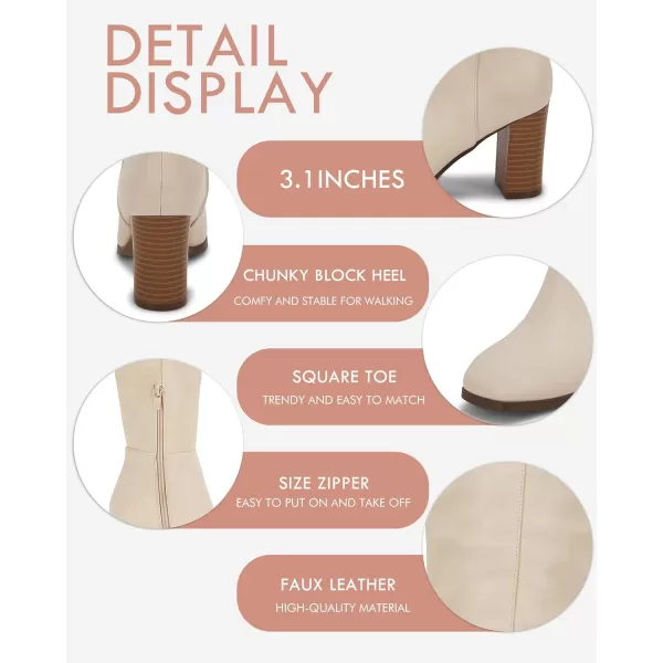 Coutgo Womens Knee High Boots Chunky Block Heels Square Toe Side Zipper Faux Suede Fall Winter Comfort BootCream