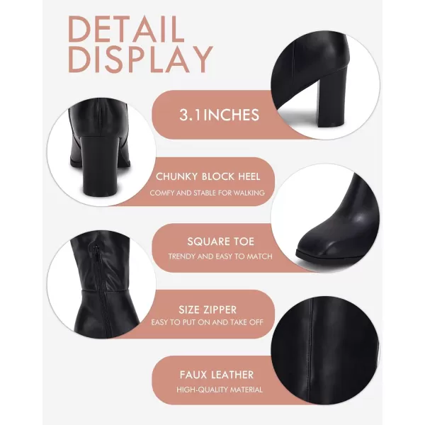 Coutgo Womens Knee High Boots Chunky Block Heels Square Toe Side Zipper Faux Suede Fall Winter Comfort BootGlossy Black
