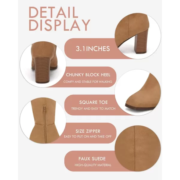 Coutgo Womens Knee High Boots Chunky Block Heels Square Toe Side Zipper Faux Suede Fall Winter Comfort BootKhaki