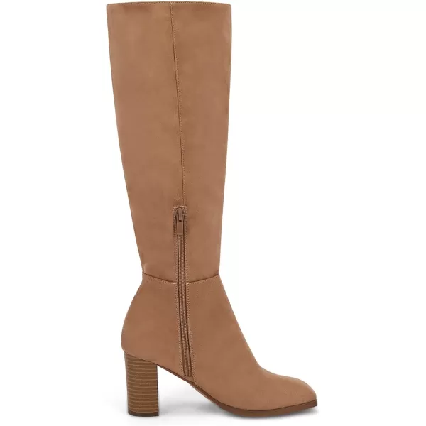 Coutgo Womens Knee High Boots Chunky Block Heels Square Toe Side Zipper Faux Suede Fall Winter Comfort BootLight Brown