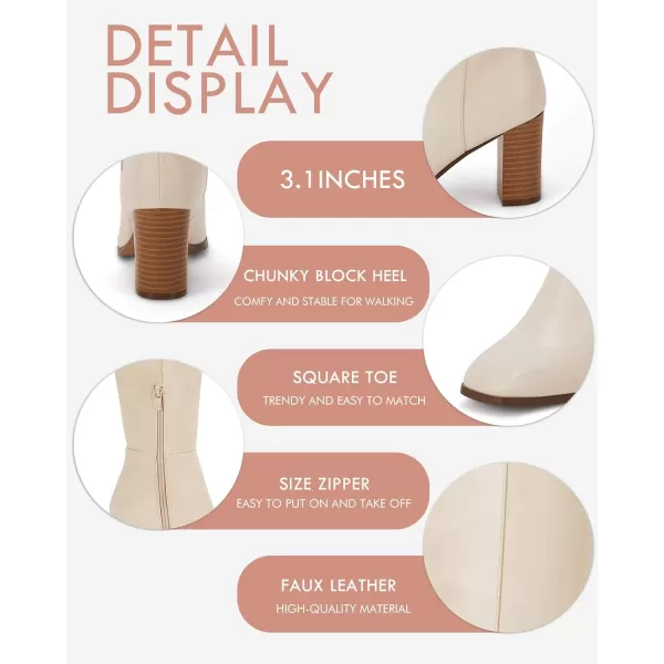 Coutgo Womens Knee High Boots Chunky Block Heels Square Toe Side Zipper Faux Suede Fall Winter Comfort BootNude