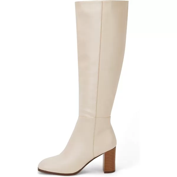Coutgo Womens Knee High Boots Chunky Block Heels Square Toe Side Zipper Faux Suede Fall Winter Comfort BootNude