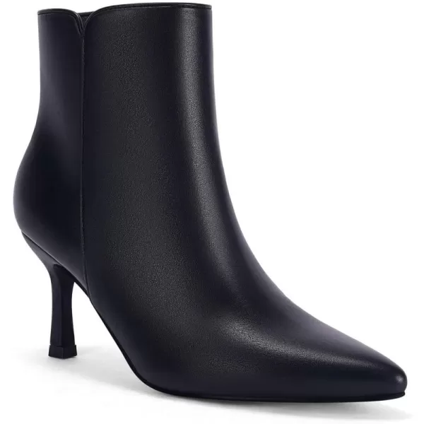 Coutgo Womens Kitten Heel Booties Pointed Toe Low Stiletto Side Zipper Ankle Boots ShoesLeather Black