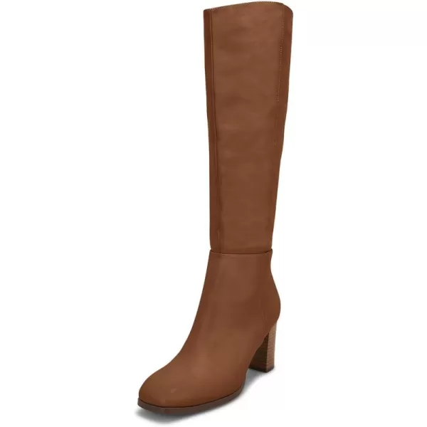 Coutgo Womens Knee High Boots Chunky Block Heels Square Toe Side Zipper Faux Suede Fall Winter Comfort BootBrown