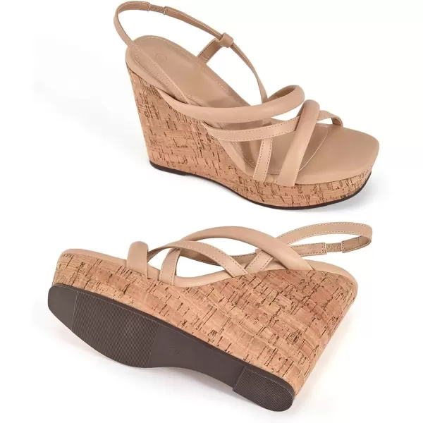 imageCoutgo Women Platform Wedge Sandals Cork Slingback Wedges Espadrilles Heels Summer ShoesBeige