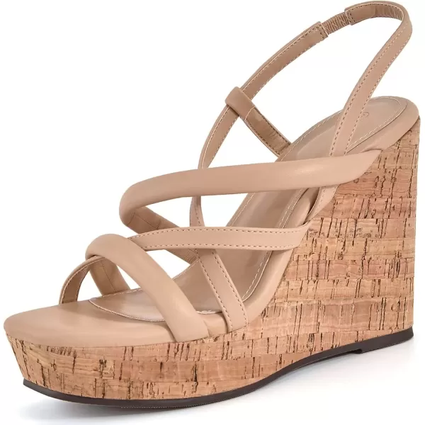 imageCoutgo Women Platform Wedge Sandals Cork Slingback Wedges Espadrilles Heels Summer ShoesBeige