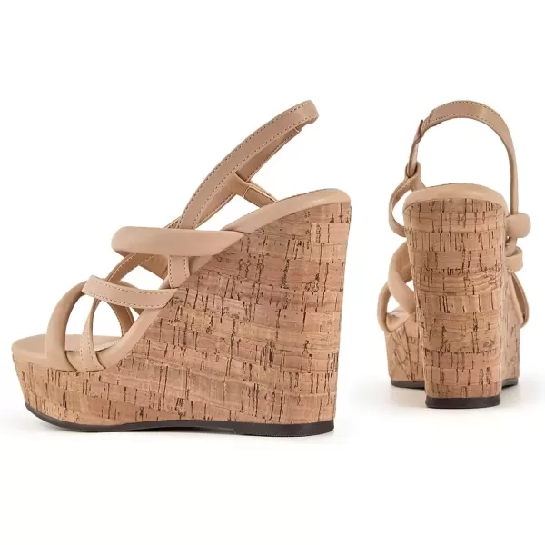 imageCoutgo Women Platform Wedge Sandals Cork Slingback Wedges Espadrilles Heels Summer ShoesBeige
