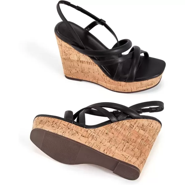 imageCoutgo Women Platform Wedge Sandals Cork Slingback Wedges Espadrilles Heels Summer ShoesBlack