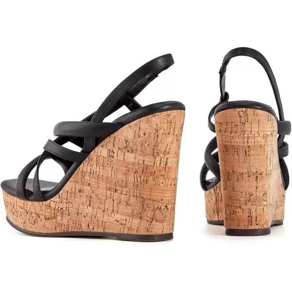 imageCoutgo Women Platform Wedge Sandals Cork Slingback Wedges Espadrilles Heels Summer ShoesBlack