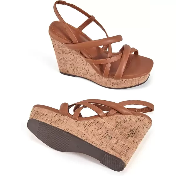 imageCoutgo Women Platform Wedge Sandals Cork Slingback Wedges Espadrilles Heels Summer ShoesBrown