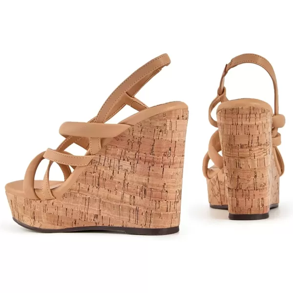 imageCoutgo Women Platform Wedge Sandals Cork Slingback Wedges Espadrilles Heels Summer ShoesCamel
