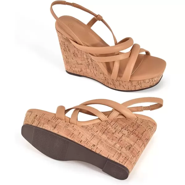 imageCoutgo Women Platform Wedge Sandals Cork Slingback Wedges Espadrilles Heels Summer ShoesCamel
