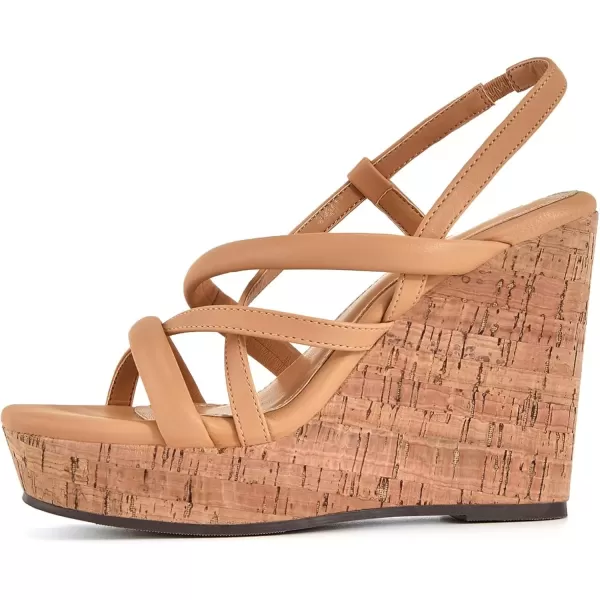 imageCoutgo Women Platform Wedge Sandals Cork Slingback Wedges Espadrilles Heels Summer ShoesCamel