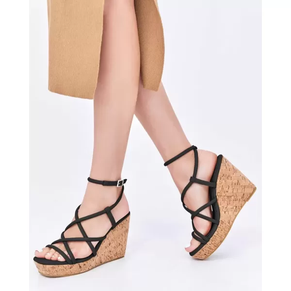 imageCoutgo Women Platform Wedge Sandals Cork Slingback Wedges Espadrilles Heels Summer ShoesCool Black