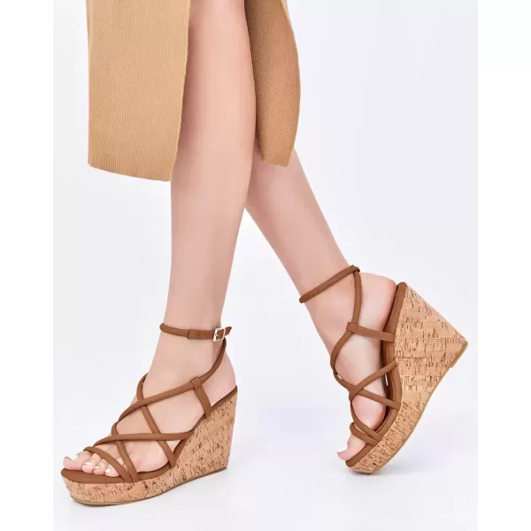 imageCoutgo Women Platform Wedge Sandals Cork Slingback Wedges Espadrilles Heels Summer ShoesCool Brown