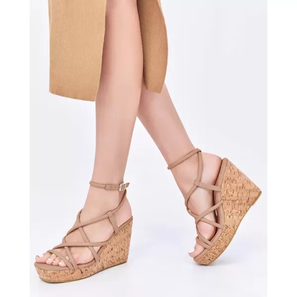 imageCoutgo Women Platform Wedge Sandals Cork Slingback Wedges Espadrilles Heels Summer ShoesCool Khaki