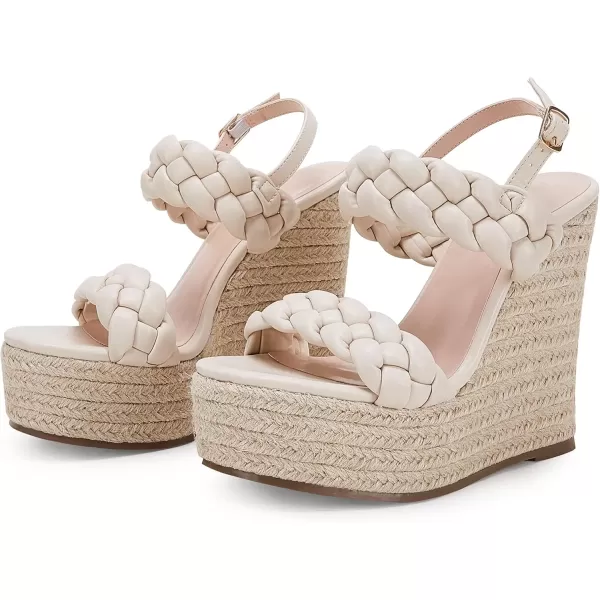 imageCoutgo Womens Braided Espadrille Platform Wedge Sandals Open Toe Two Strap Ankle Buckle Summer ShoesBeige