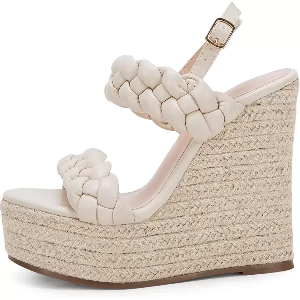 imageCoutgo Womens Braided Espadrille Platform Wedge Sandals Open Toe Two Strap Ankle Buckle Summer ShoesBeige