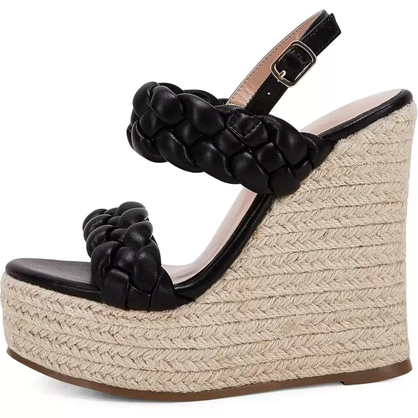 imageCoutgo Womens Braided Espadrille Platform Wedge Sandals Open Toe Two Strap Ankle Buckle Summer ShoesBlack