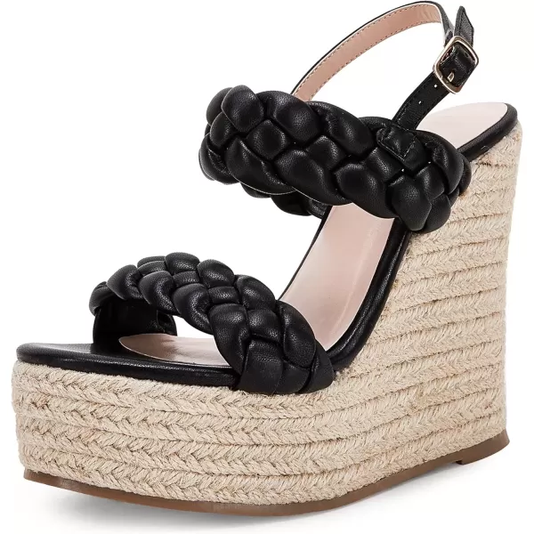imageCoutgo Womens Braided Espadrille Platform Wedge Sandals Open Toe Two Strap Ankle Buckle Summer ShoesBlack