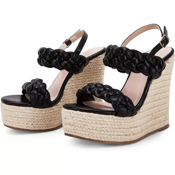imageCoutgo Womens Braided Espadrille Platform Wedge Sandals Open Toe Two Strap Ankle Buckle Summer ShoesBlack