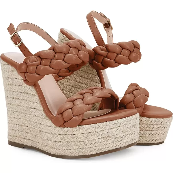 imageCoutgo Womens Braided Espadrille Platform Wedge Sandals Open Toe Two Strap Ankle Buckle Summer ShoesBrown