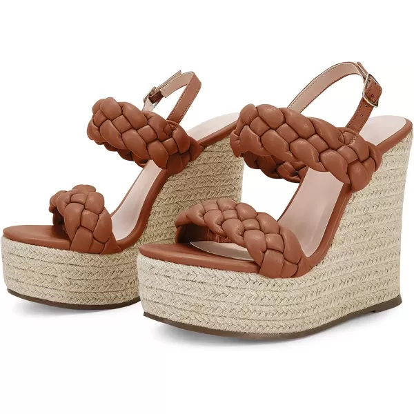 imageCoutgo Womens Braided Espadrille Platform Wedge Sandals Open Toe Two Strap Ankle Buckle Summer ShoesBrown