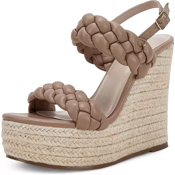 imageCoutgo Womens Braided Espadrille Platform Wedge Sandals Open Toe Two Strap Ankle Buckle Summer ShoesCoffee