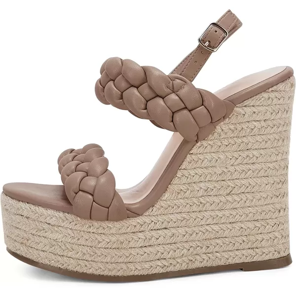 imageCoutgo Womens Braided Espadrille Platform Wedge Sandals Open Toe Two Strap Ankle Buckle Summer ShoesCoffee