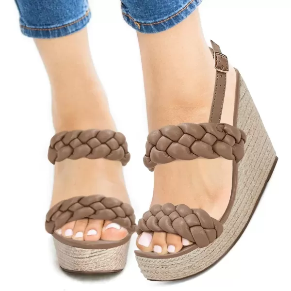 imageCoutgo Womens Braided Espadrille Platform Wedge Sandals Open Toe Two Strap Ankle Buckle Summer ShoesCoffee