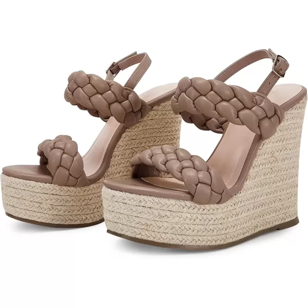 imageCoutgo Womens Braided Espadrille Platform Wedge Sandals Open Toe Two Strap Ankle Buckle Summer ShoesCoffee