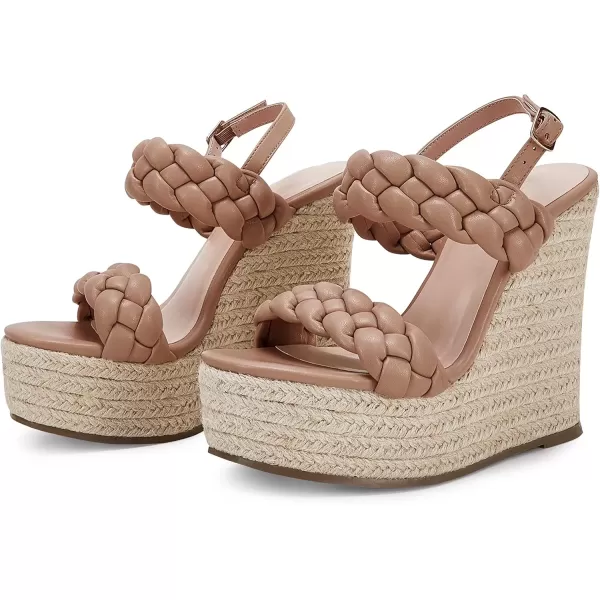 imageCoutgo Womens Braided Espadrille Platform Wedge Sandals Open Toe Two Strap Ankle Buckle Summer ShoesKhaki