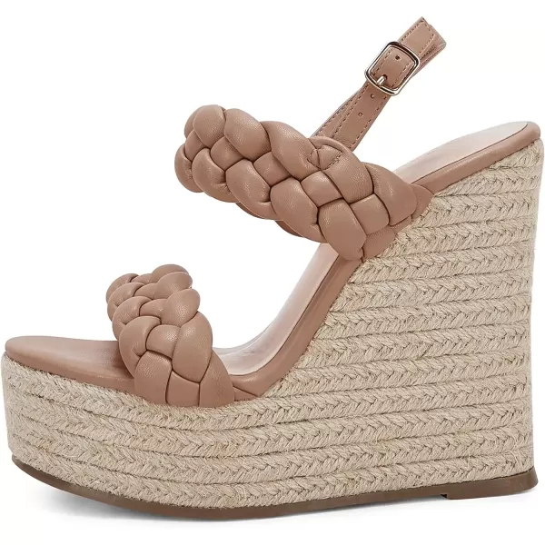 imageCoutgo Womens Braided Espadrille Platform Wedge Sandals Open Toe Two Strap Ankle Buckle Summer ShoesKhaki