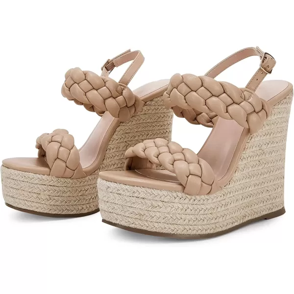 imageCoutgo Womens Braided Espadrille Platform Wedge Sandals Open Toe Two Strap Ankle Buckle Summer ShoesTan