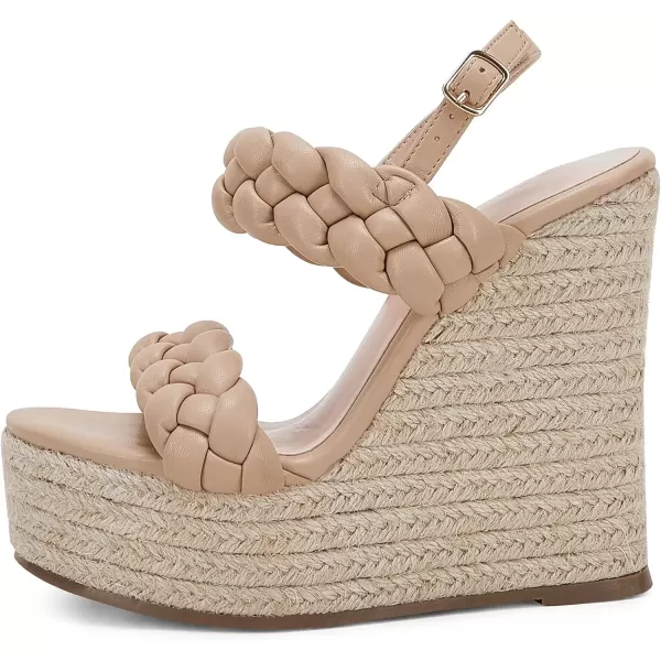 imageCoutgo Womens Braided Espadrille Platform Wedge Sandals Open Toe Two Strap Ankle Buckle Summer ShoesTan