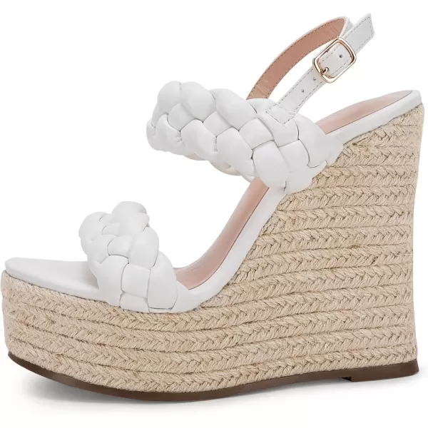 imageCoutgo Womens Braided Espadrille Platform Wedge Sandals Open Toe Two Strap Ankle Buckle Summer ShoesWhite